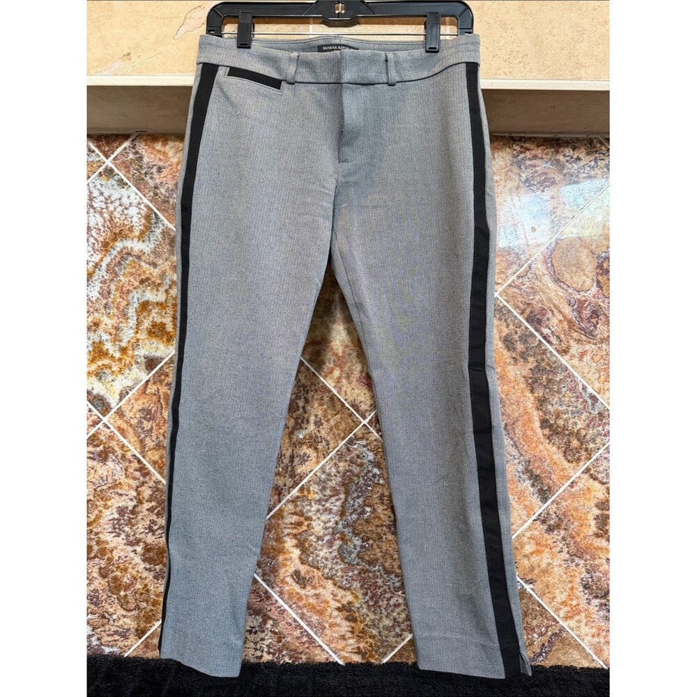 Banana Republic Sloan Tuxedo Side Stripe Ankle Pant Slit Hem Grey Petite Sz 4